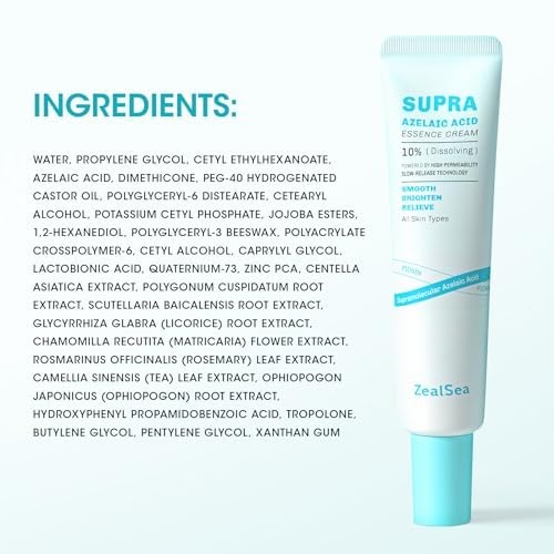 image:imageZealSea 10 Azelaic Acid Facial Cream Azelaic Acid Serum with Niacianmide amp Pionin for Face Relief Pimple Breakouts Blackhead amp Redness Azelaic Acid Gel Clarify Skin Soothe Irritation 1 Oz034 Ounce Pack of 1