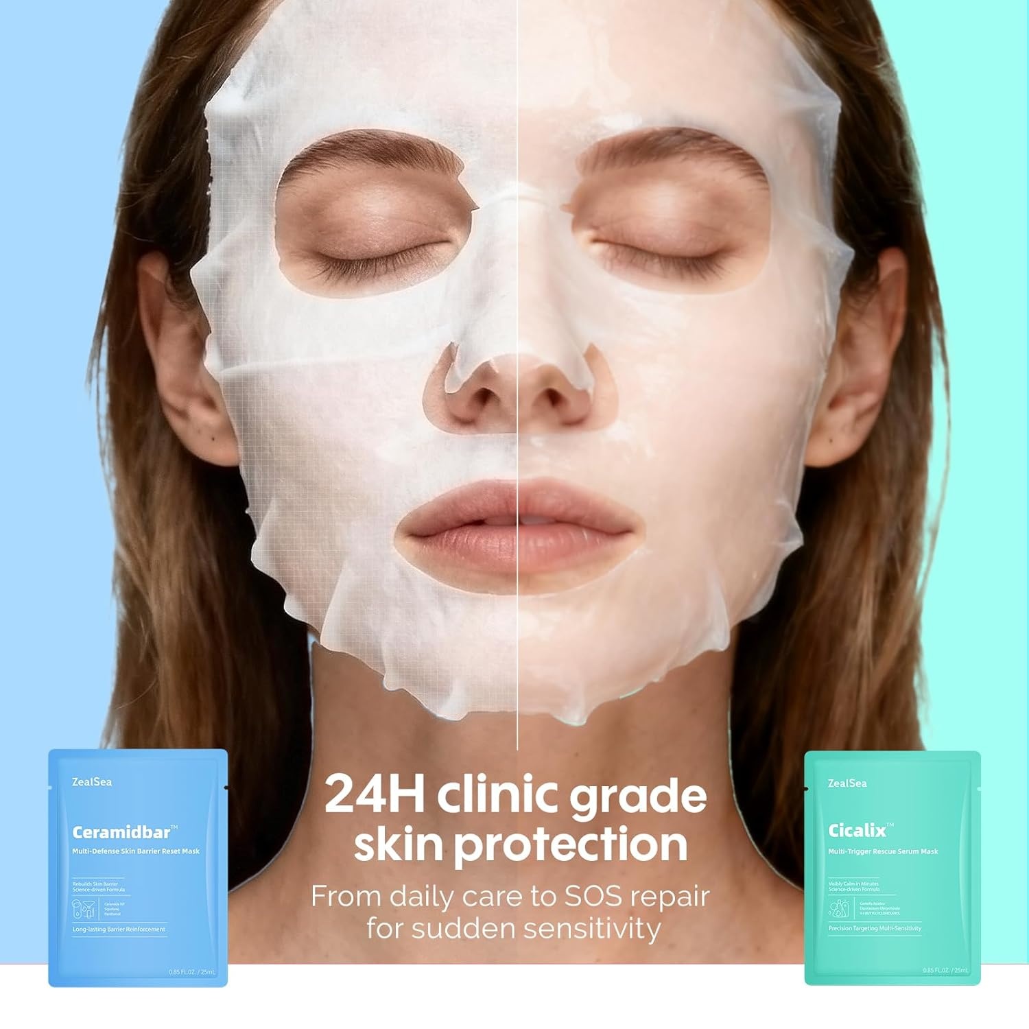 image:imageZealSea Cicalix amp Ceramidbar Face Masks Skincare Allinone Proven Derm Solution Facial Mask for Visibly Soft Plump Quenching Antiaging Soothing amp Refreshing Strengthen amp Restore 44 DuoRescue Repair Duo 8 count