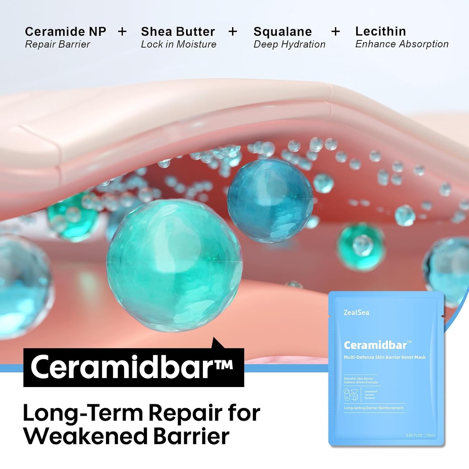 image:imageZealSea Cicalix amp Ceramidbar Face Masks Skincare Allinone Proven Derm Solution Facial Mask for Visibly Soft Plump Quenching Antiaging Soothing amp Refreshing Strengthen amp Restore 44 DuoRepair Mask 10 count