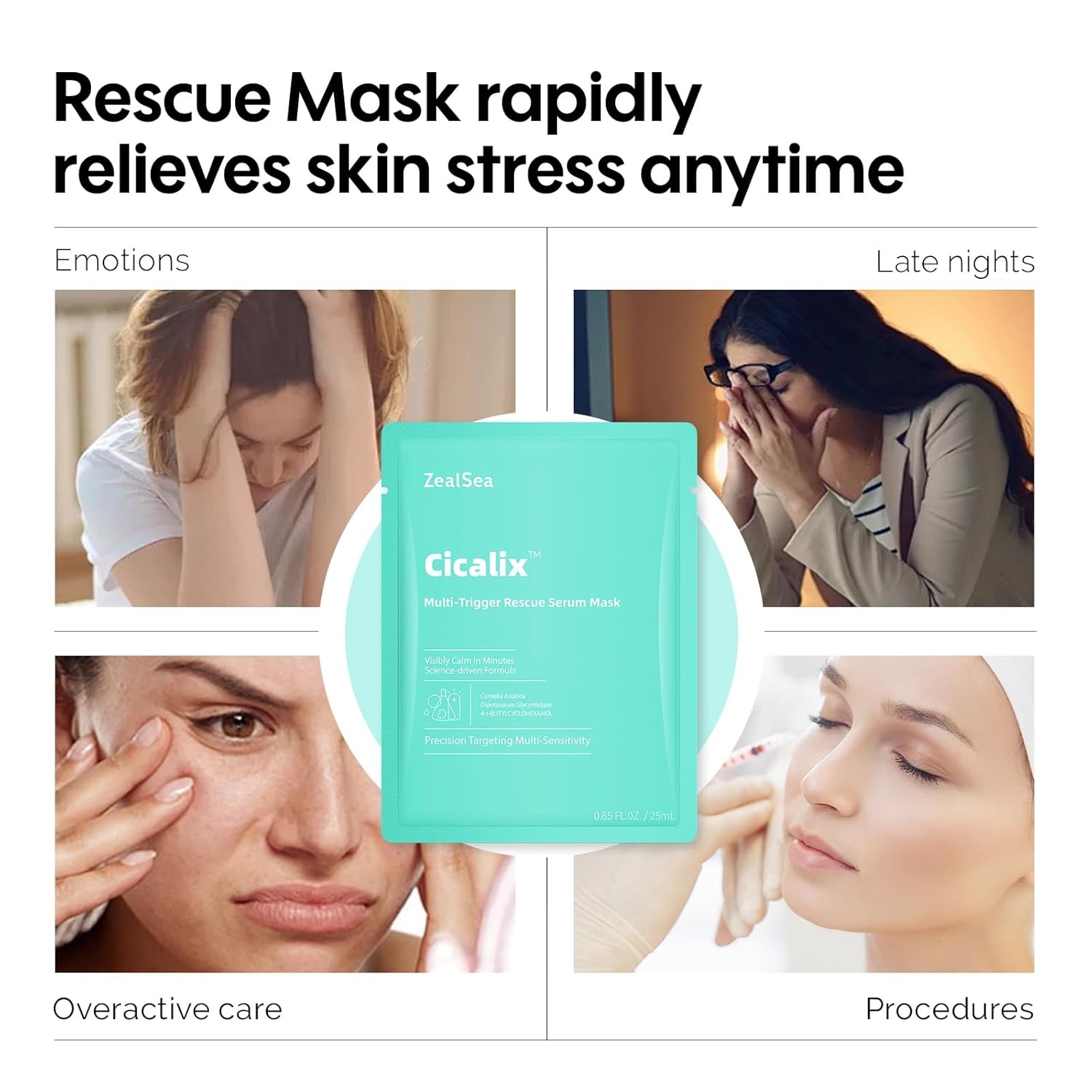 image:imageZealSea Cicalix amp Ceramidbar Face Masks Skincare Allinone Proven Derm Solution Facial Mask for Visibly Soft Plump Quenching Antiaging Soothing amp Refreshing Strengthen amp Restore 44 DuoRescue Repair Duo 8 count