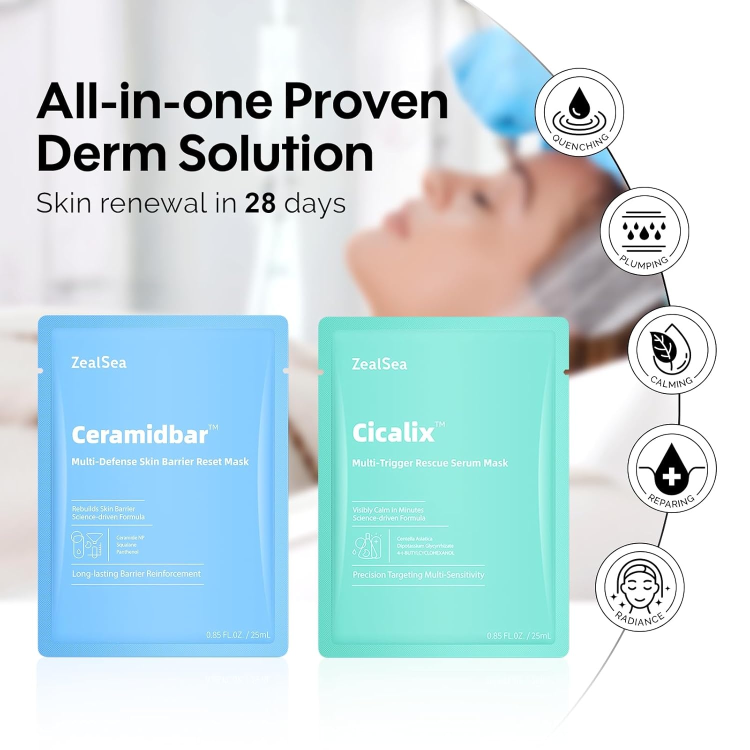 image:imageZealSea Cicalix amp Ceramidbar Face Masks Skincare Allinone Proven Derm Solution Facial Mask for Visibly Soft Plump Quenching Antiaging Soothing amp Refreshing Strengthen amp Restore 44 DuoRescue Repair Duo 8 count