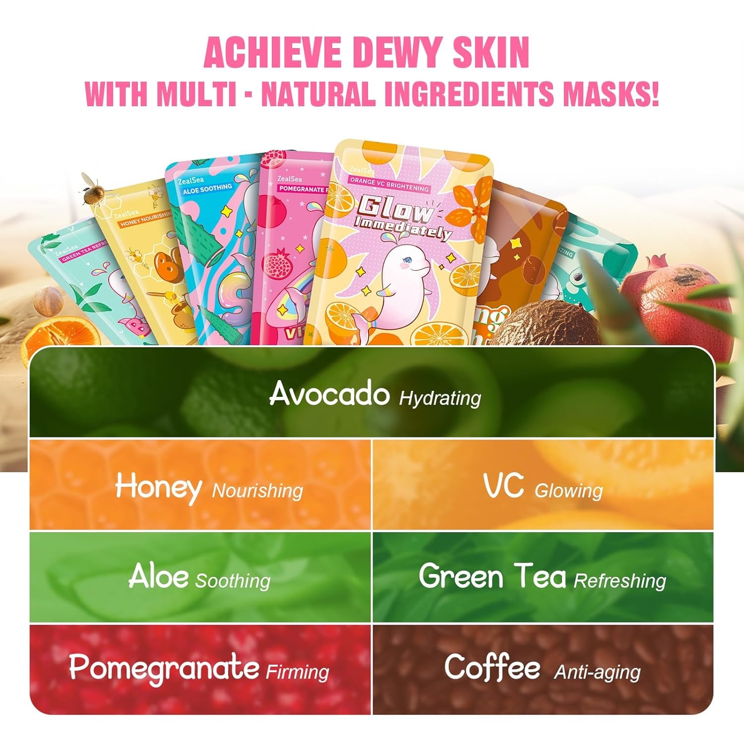 image:imageZealSea Face Masks Skincare for Women Variety Bulk Facial Sheet Mask Set for Deep Hydrating amp Glow Daily SelfCare Gift amp Family Moment for Teens Girls Birthday PartySafe for all Skin types 14 PackNatural Collection 21 count