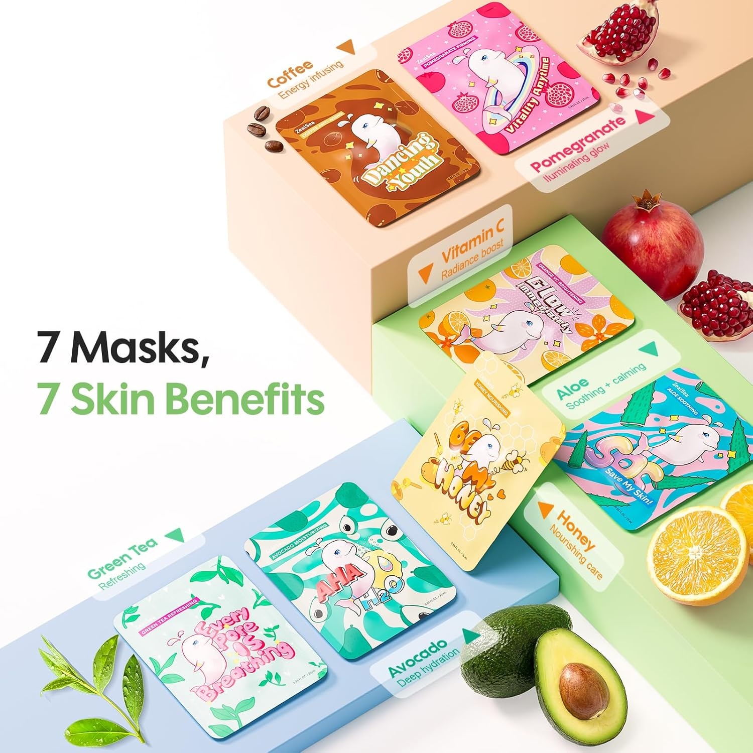 image:imageZealSea Face Masks Skincare for Women Variety Bulk Facial Sheet Mask Set for Deep Hydrating amp Glow Daily SelfCare Gift amp Family Moment for Teens Girls Birthday PartySafe for all Skin types 14 PackNatural Collection 7 count