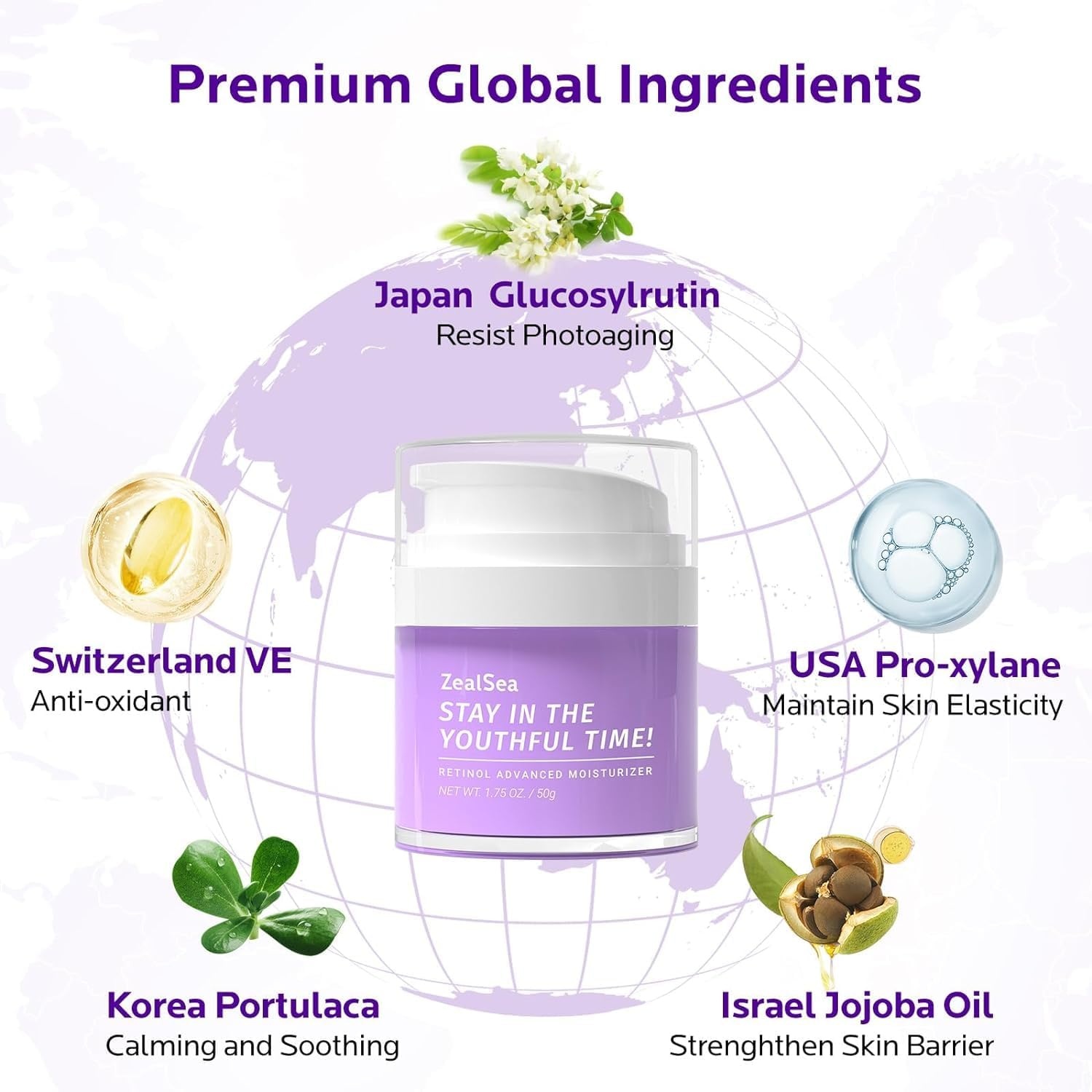 image:imageZealSea Retinol Cream for Face with Collagen Anti Aging Facial Moisturizer for Women to Tighten and Lift Skin Firming Night Cream with Vitamin E and Hyaluronic Acid 175 Oz