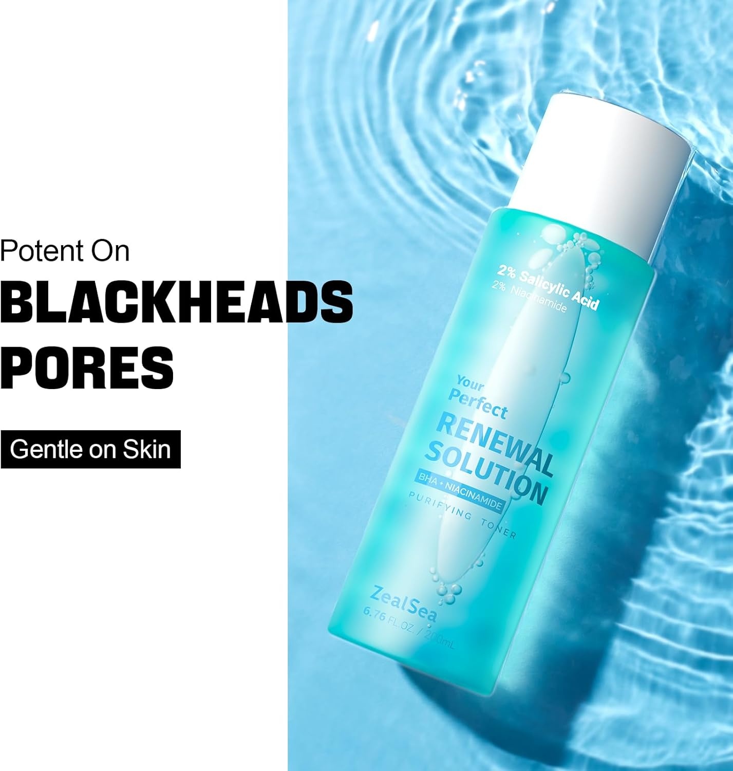 image:imageZealSea Salicylic Acid Toner Blackhead Remover BHA Liquid Exfoliant CICA 676OZ Pore Minimizer for Face Gentle Alcohol Free BHA Toner for All Skin Type with Niacinamide Redness Relief VeganBHA 676 FLOZPack of 1