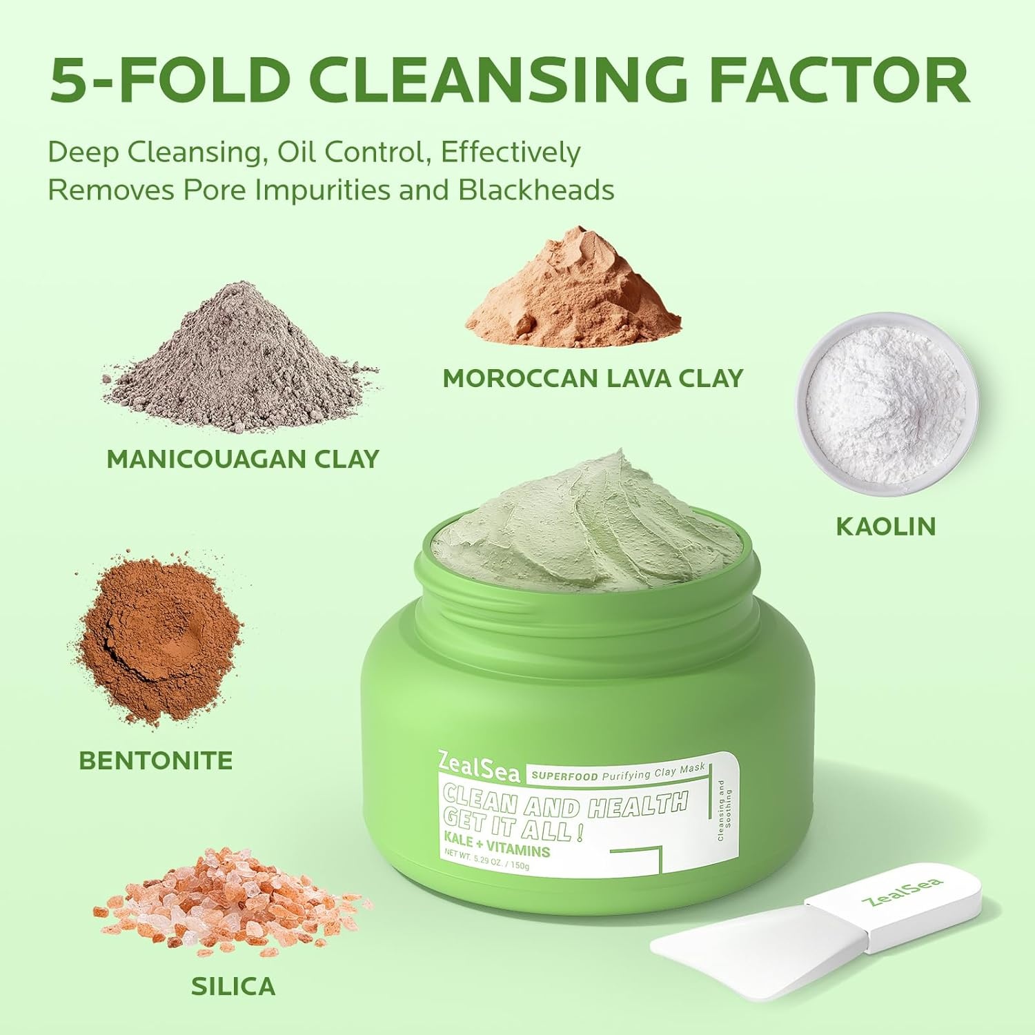 image:imageZealSea Superfood Clay Face Mask Deep Cleansing Mask for Controlling Oil amp Blackhead Removal Pore Cleansing Antioxidant AntiAging Hydrating Facial Mask Vegan Skincare 529 Oz