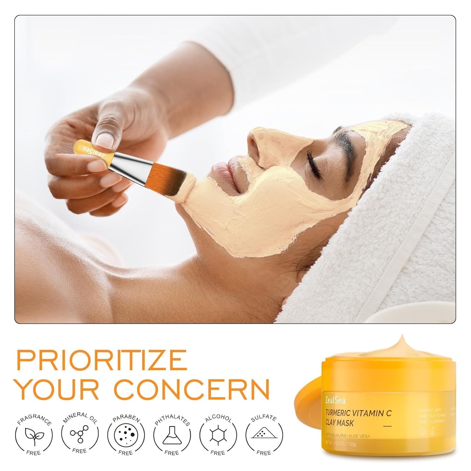 image:imageZealSea Vitamin C American Kaolin Clay Mask with Turmeric Pro UltraFine Creamy Texture Deep Pore Cleansing Even Skin Tone Brighten Control Oil Detoxify 30 Aloe Jojoba Oil Shea Butter amp SqualaneTurmeric 423 OZ Pack of 1
