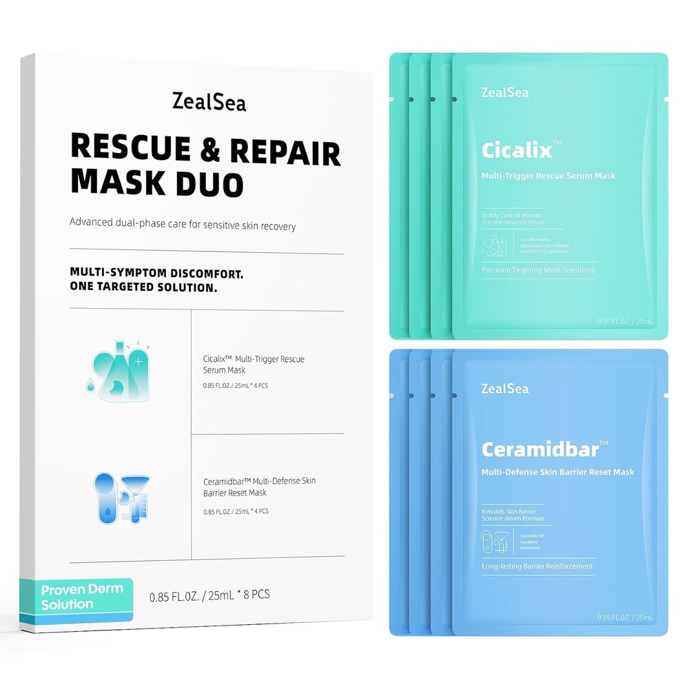 image:imageZealSea Cicalix amp Ceramidbar Face Masks Skincare Allinone Proven Derm Solution Facial Mask for Visibly Soft Plump Quenching Antiaging Soothing amp Refreshing Strengthen amp Restore 44 DuoRescue Repair Duo 8 count