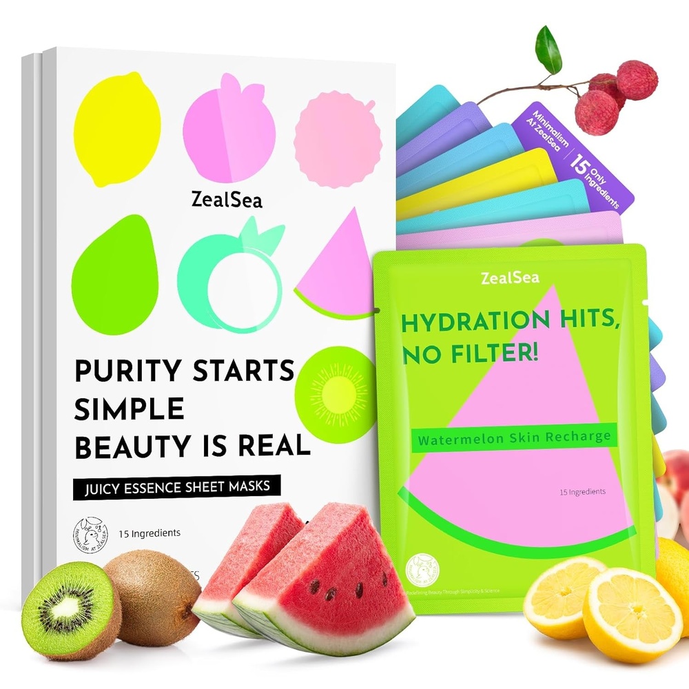image:imageZealSea Clean Beauty Face Masks Skincare Minimalism 15 Ingredients Sheet Mask Deep Hydration Facial Mask for Bouncy amp Glowing Sleepover Spa Party Supplies Women Teen Girl Gifts Trendy Stuff 7PackFruit Season 14 count