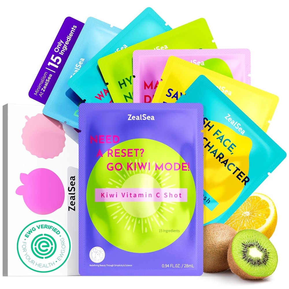 image:imageZealSea Clean Beauty Face Masks Skincare Minimalism 15 Ingredients Sheet Mask Deep Hydration Facial Mask for Bouncy amp Glowing Sleepover Spa Party Supplies Women Teen Girl Gifts Trendy Stuff 7PackFruit Season 7 count