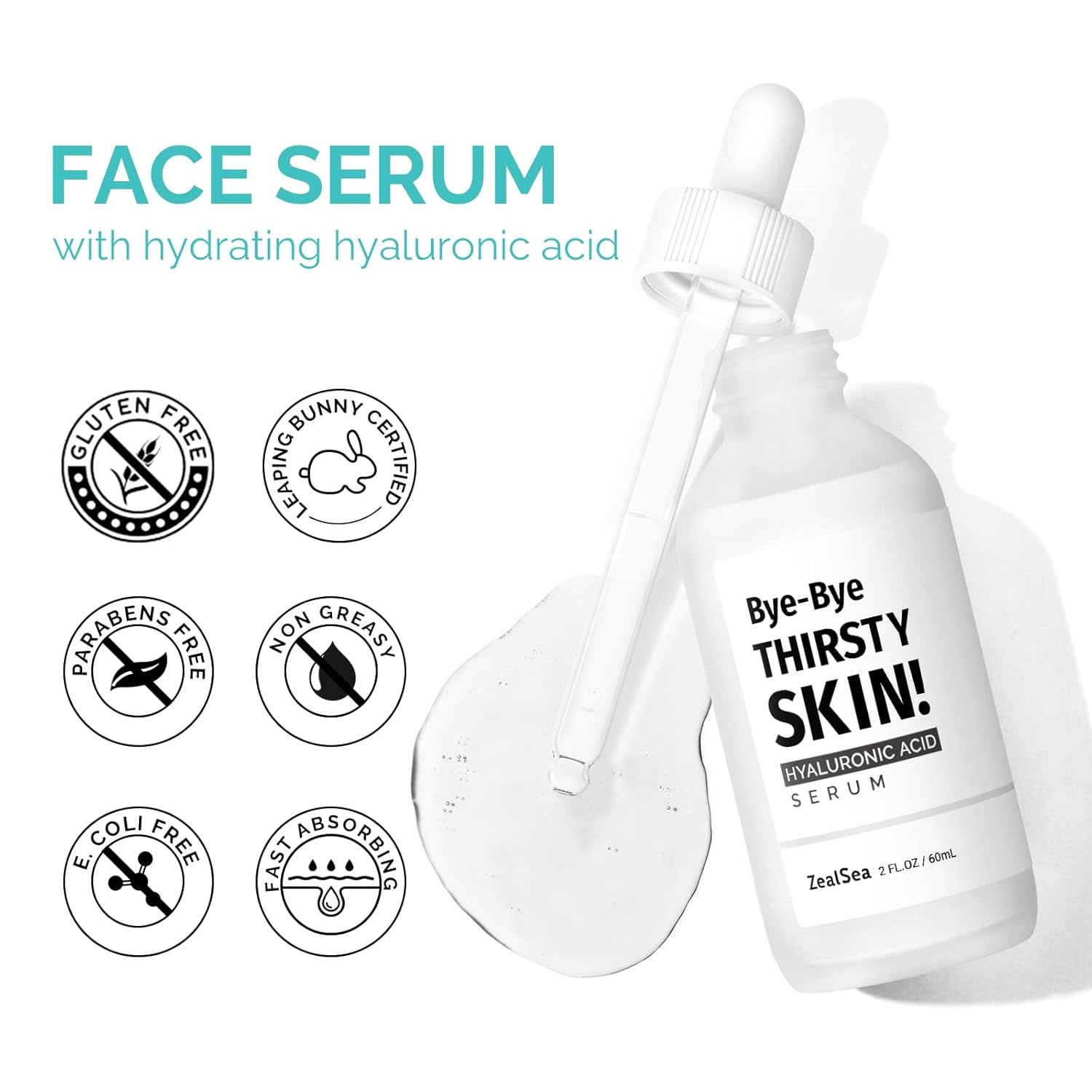 image:imageZealSea 2oz Pure Hyaluronic Acid Serum for Face Hydrating Facial Serum for Smoothing Fine Lines with Niacinamide and Ceramides for All Skin Types Paraben Free and Fragrance Free